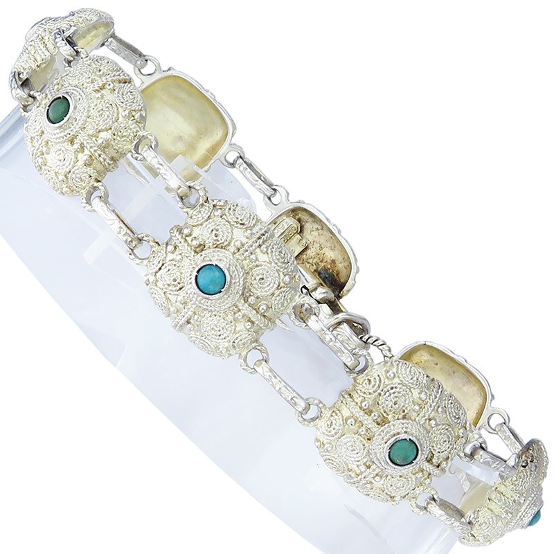 Theodor Fahrner Bracelet Turquoise Stones Sterling Silver Circa 1930