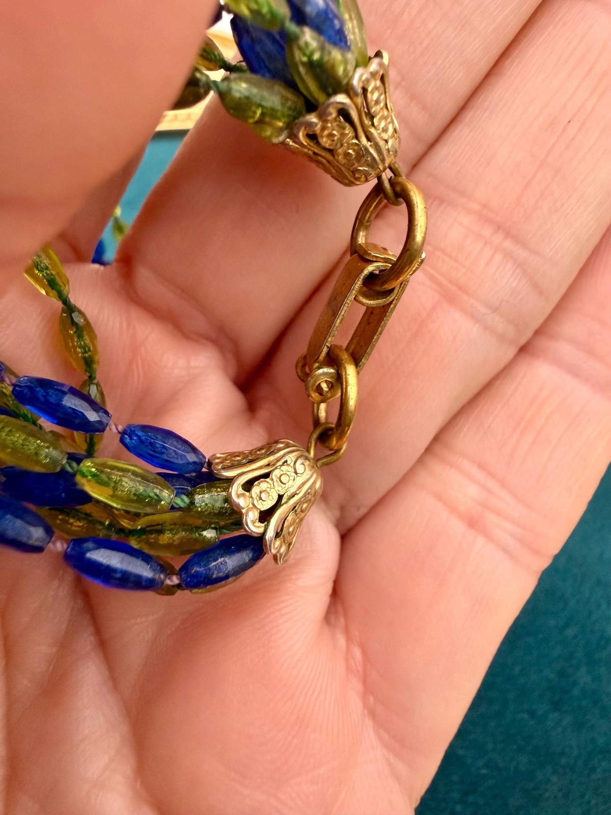 Vintage 1960s Cobalt Blue & Chartreuse Lucite Multi-Strand Necklace | 52” Long L