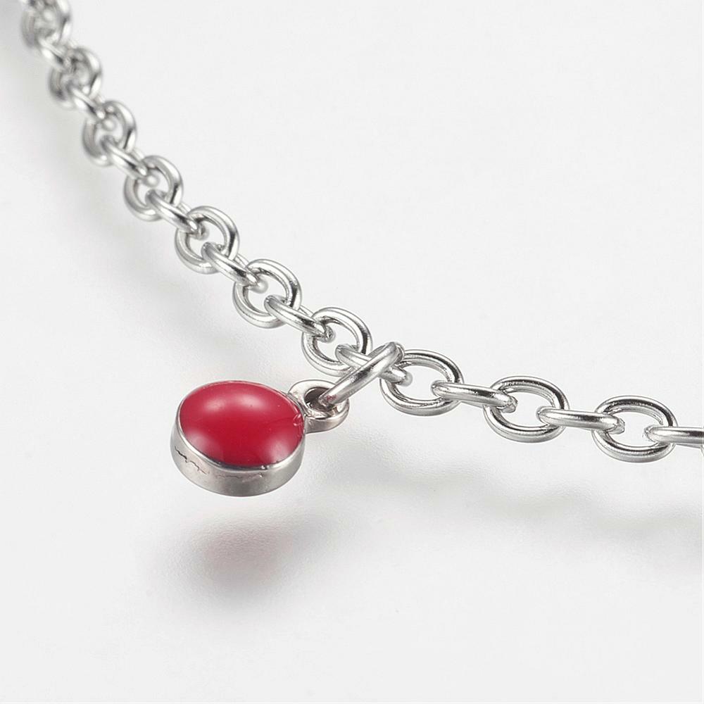 Stainless Steel Charm Anklet Bracelet Enamel Charms Round Platinum 10.6″ Z18