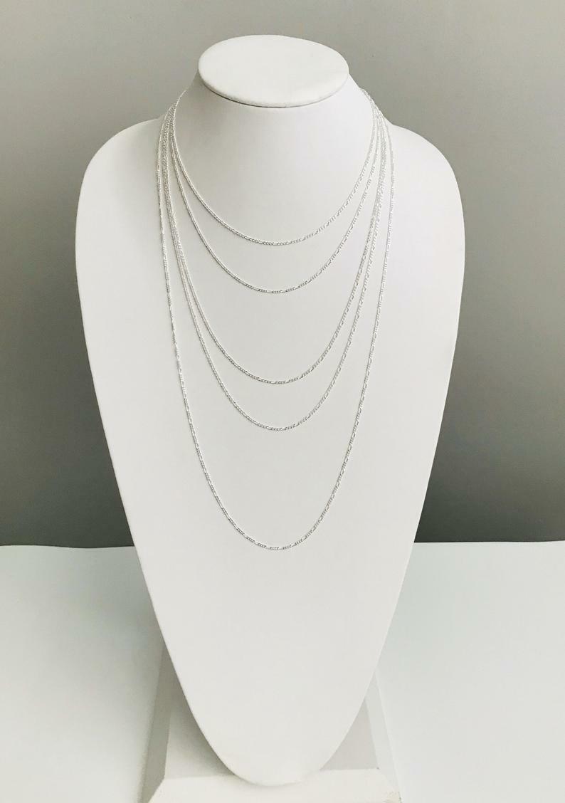 925 Sterling Silver 2mm Figaro Link Chain Necklace/ Cadena de Plata Pura – F050