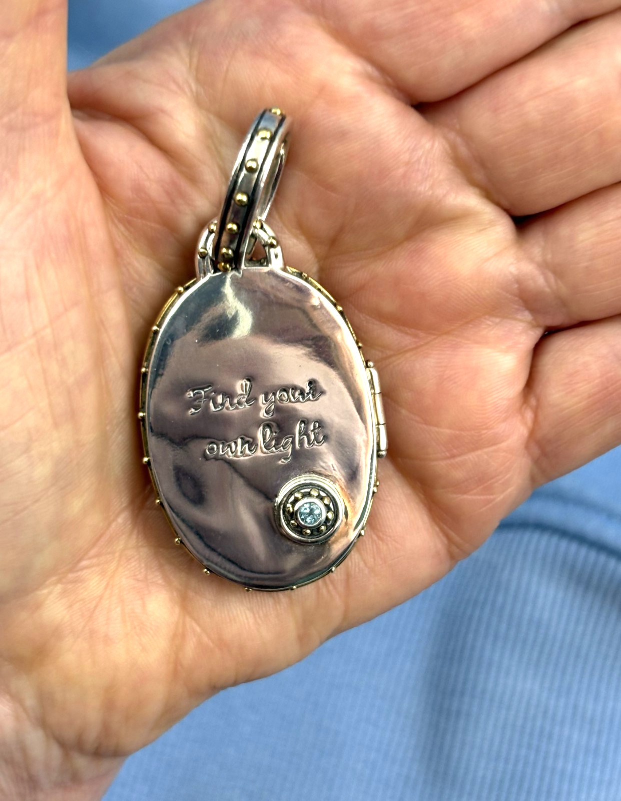 Sajen Big Sterling Silver, Bronze and Gemstone Buddah Locket Pendant 2 1/2″