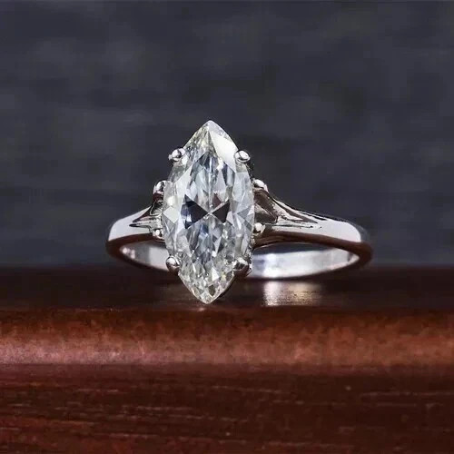 3CT Marquise-Cut VVS1 Moissanite Solitaire Engagement Ring 14K White Gold Plated