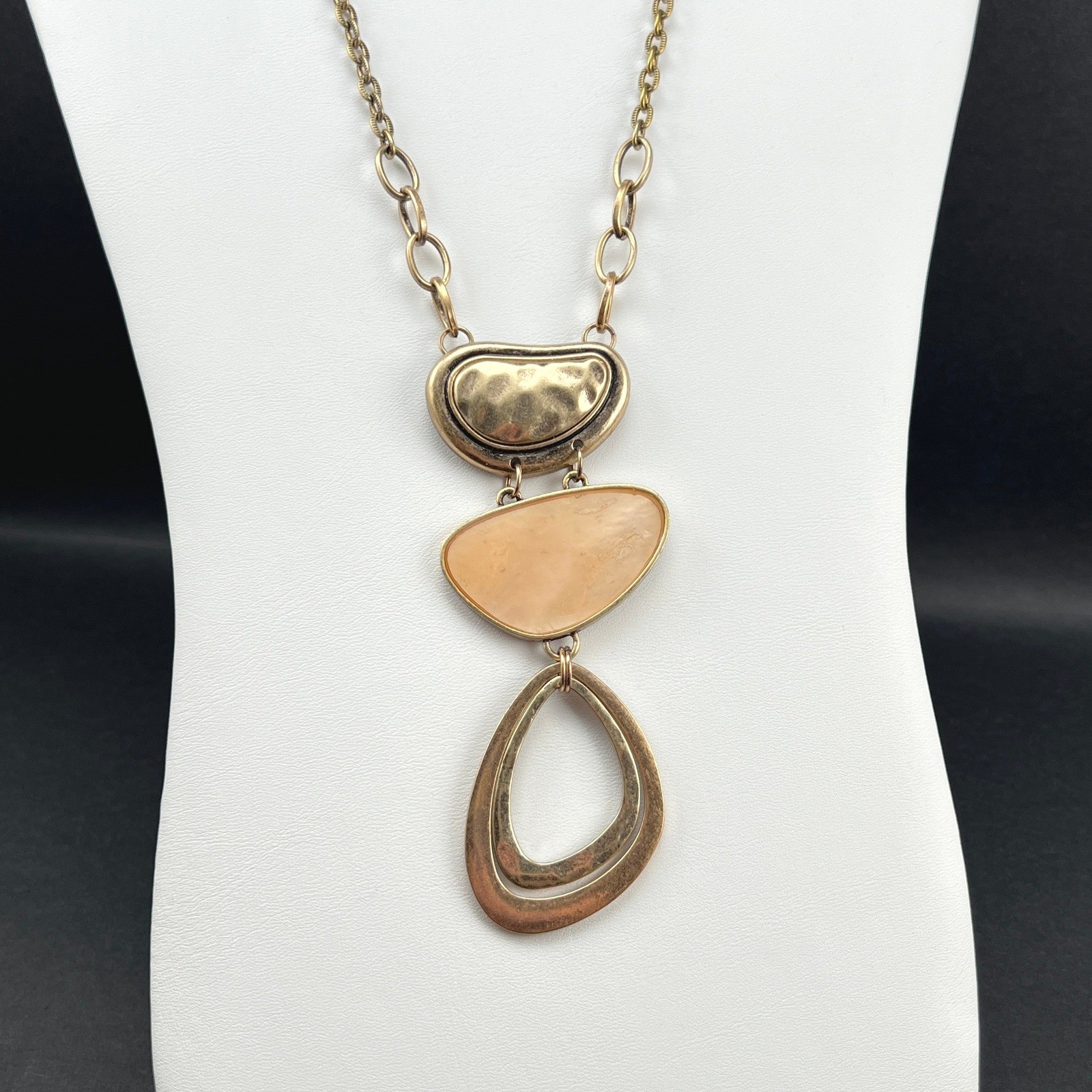 Laura Ashley Statement Necklace Brass Tone Peach Geometric 20″