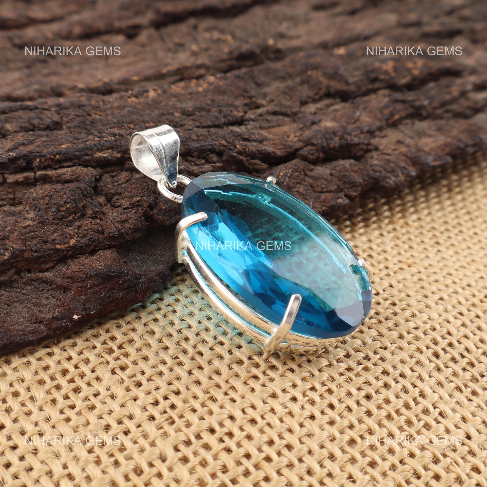Sterling Silver Oval Apatite Stone Throat Chakra Handcrafted New Pendant Jewelry