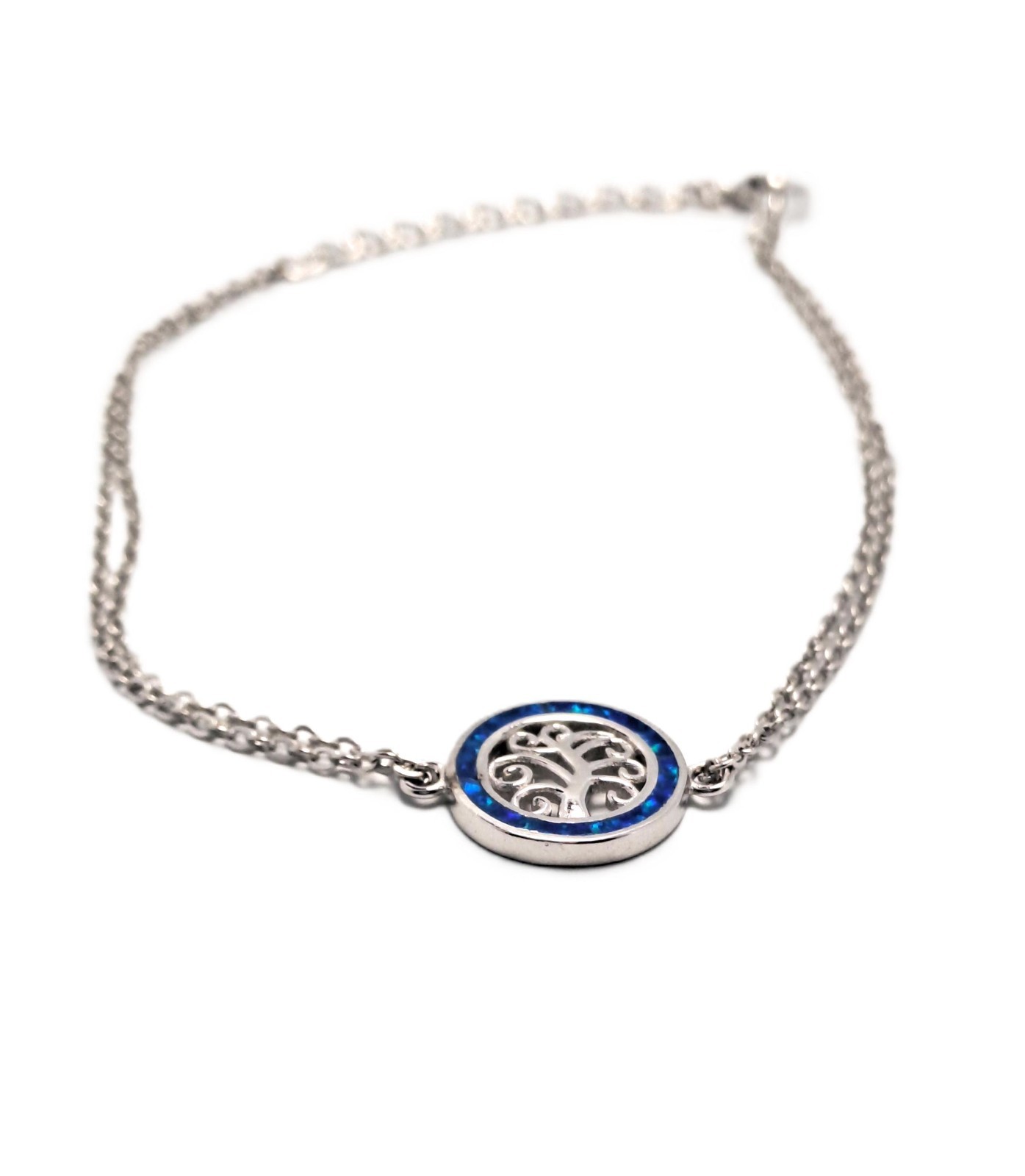 Tree of Life Bracelet, Blue Opal, Silver Chain, Delicate Nature Inspired Jewelry