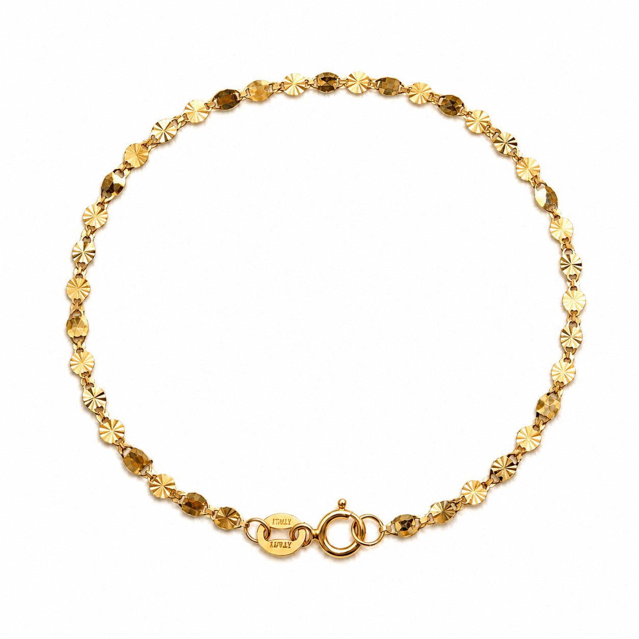 10K Solid Gold Diamond Cut Station Bracelet 7.5″ – Pulsera Oro Solido 10K