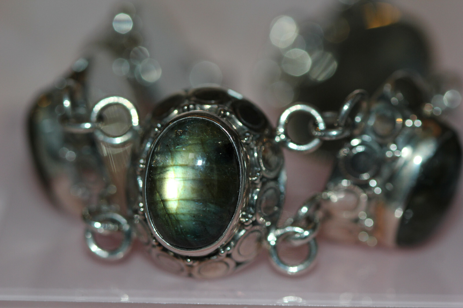 NWT Samuel B. Labradorite & Sterling Silver T-Bar Bracelet polish cloth/bag 7.5