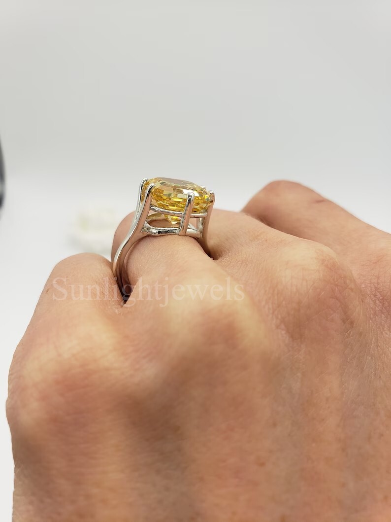 RARE 20.00 Ct Certified Treated Champagne Diamond Ring 925 Silver Prong Setting