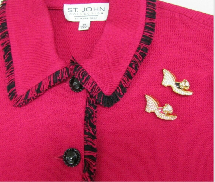 NWT ST. JOHN Shoe Brooch Wedge Pin Flower 24 KGP Black Multicolor Swarovski
