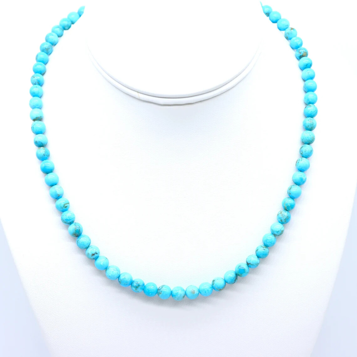 Soft Sky Blue Kingman Arizona Turquoise Necklace, 6mm Round Gemstone Choker