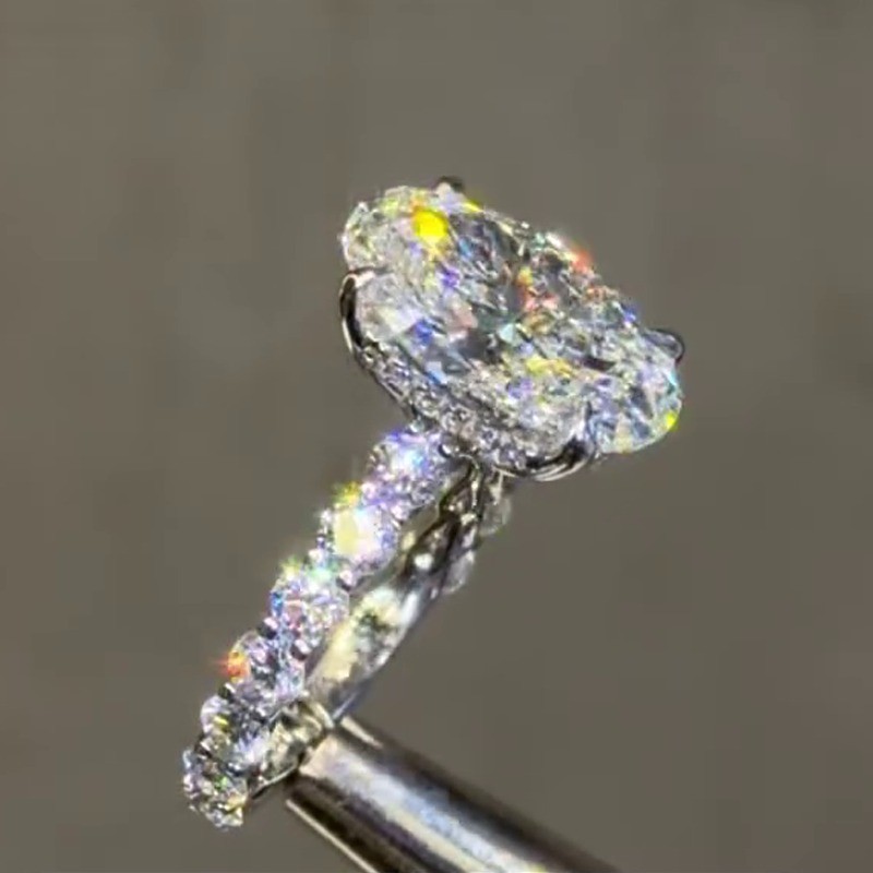 3.80 TCW Oval Cut Moissanite Hidden Halo Engagement Ring 14k White Gold Plated
