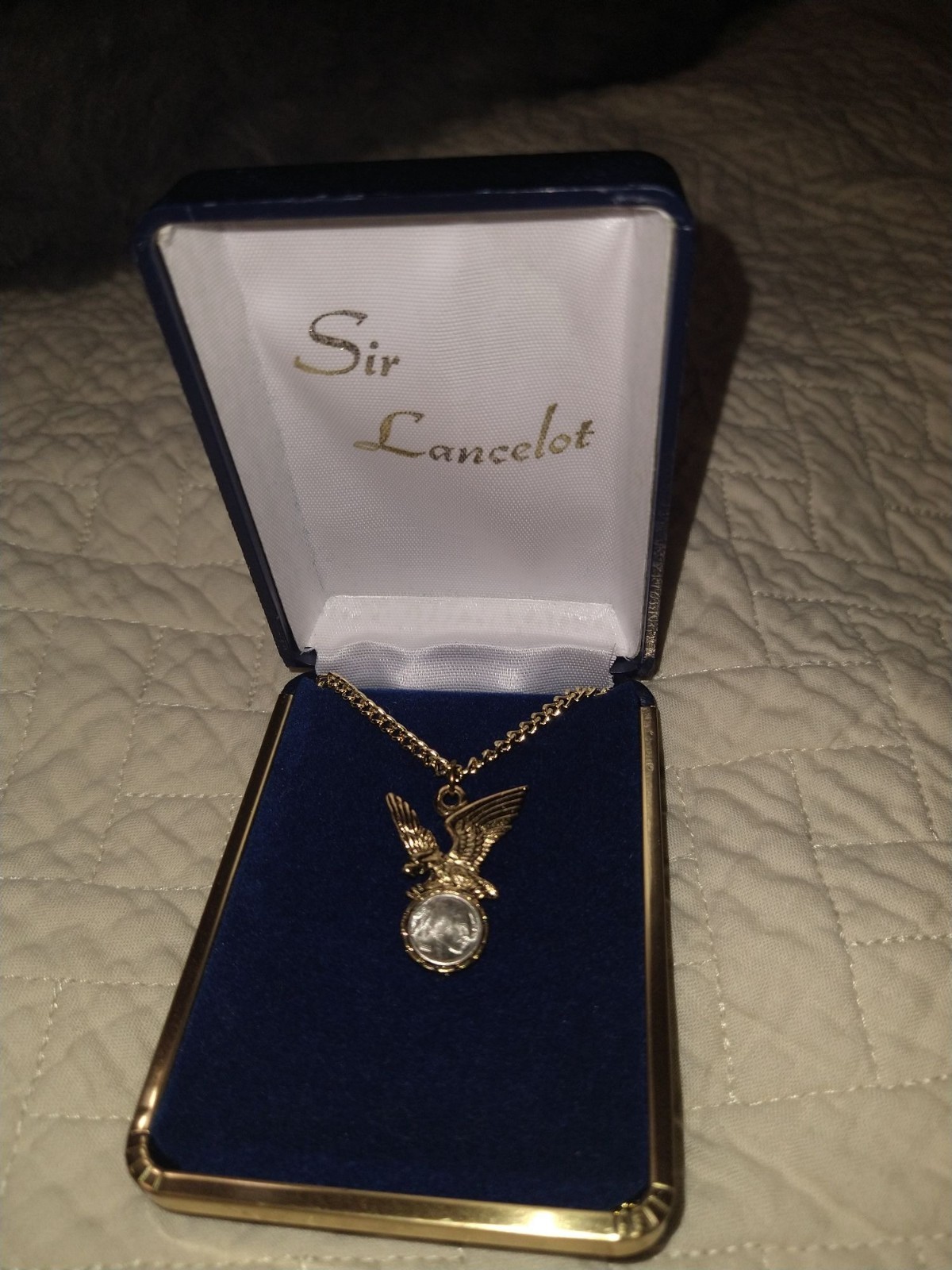 Gold-Tone Eagle Coin Pendant Necklace With Chain In Sir Lancelot Box