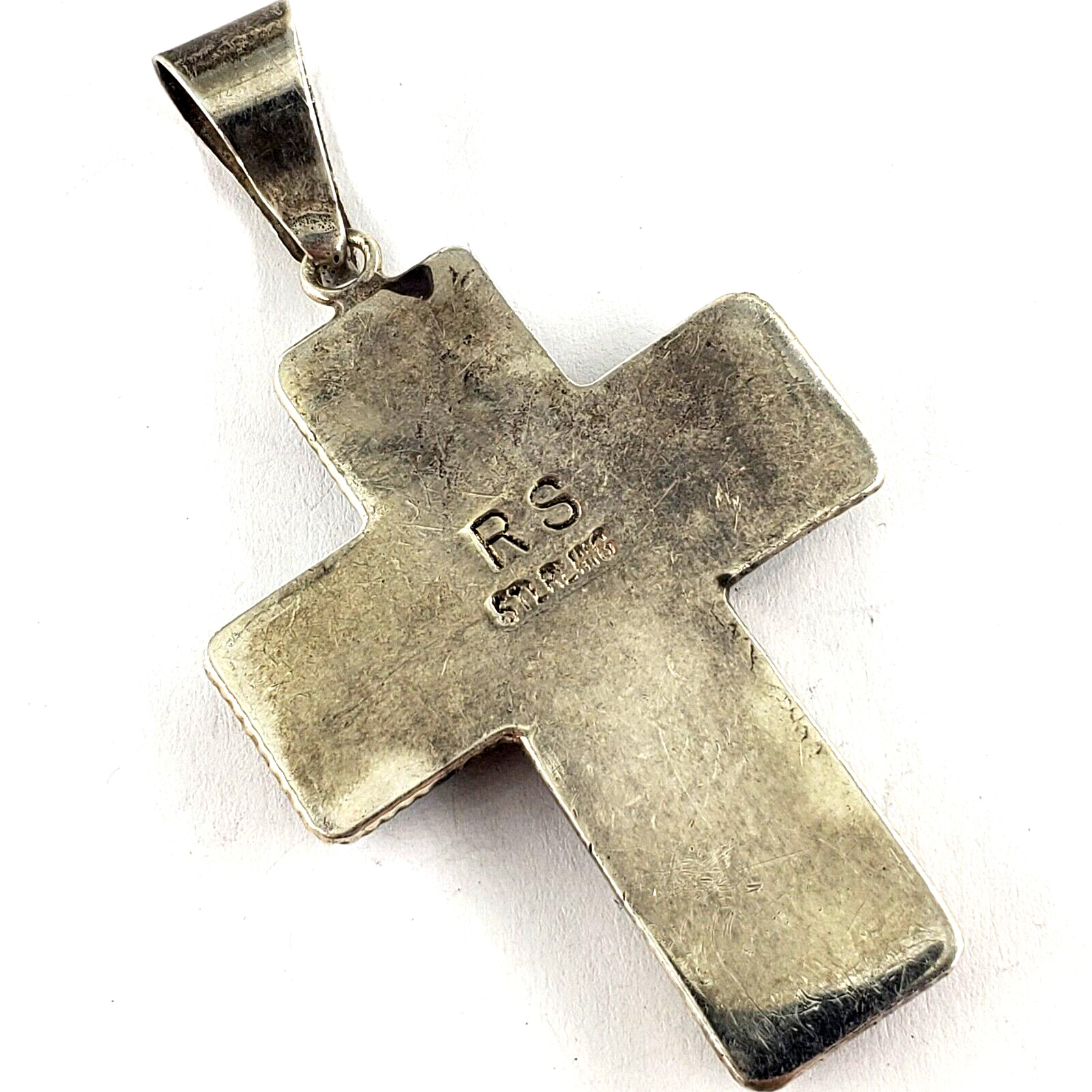 ROGER SKEET RS NAVAJO Sterling Silver Inlay Cross Pendant Turquoise Coral Native
