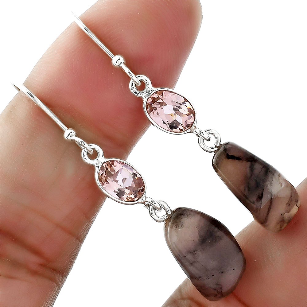 Guava Quartz and Pink Morganite 925 Sterling Silver Earrings Jewelry E-1011