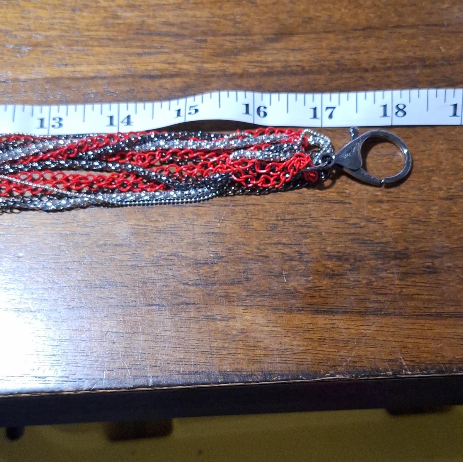 Multi-Strand Layered Cable Chain Necklace Lanyard Red Black Silver Tone