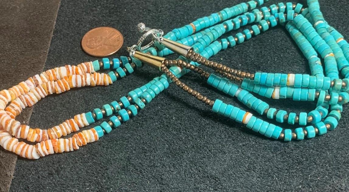 multi-strands turquoise heishi/spiny oyster shell necklace/23″(B157L-w1)