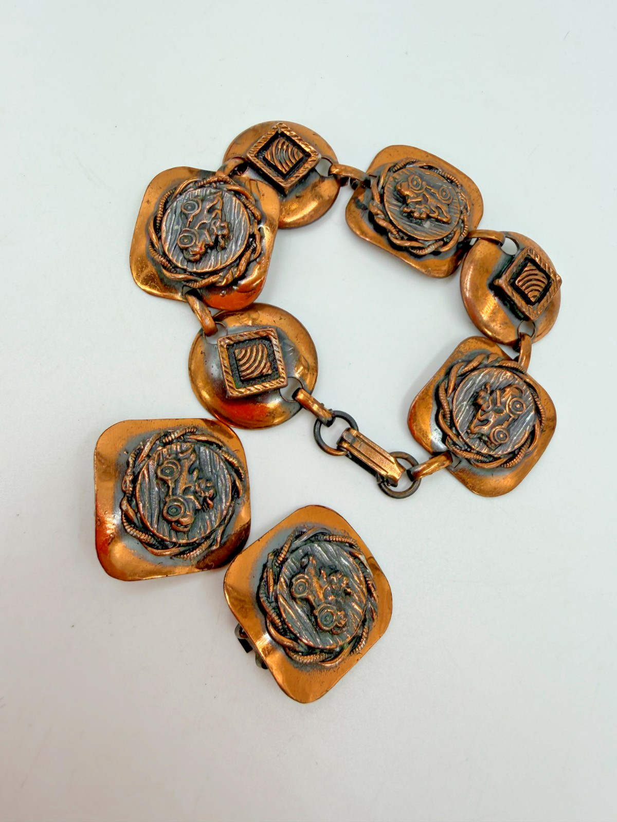 Vintage Bracelet Copper Truck Auto Theme Clip On Earrings Set 7 inch