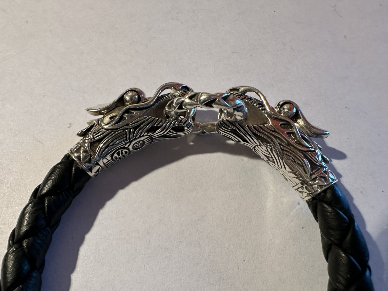 John Hardy Double Naga Black Leather & Sterling Bracelet #1 – 8 in, Barely Worn