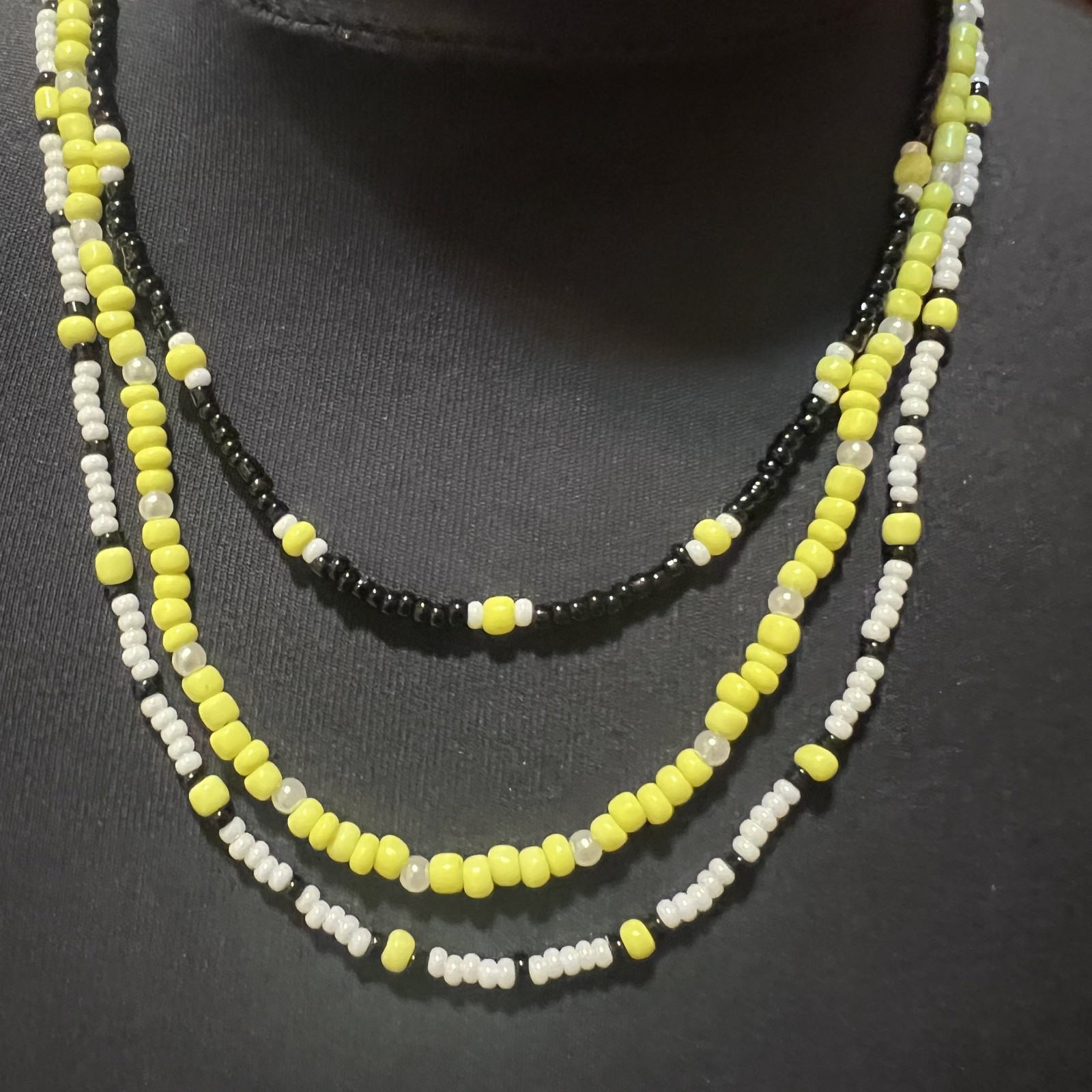 Handmade beaded layering necklace choker multi strand seed bead faux pearl boho
