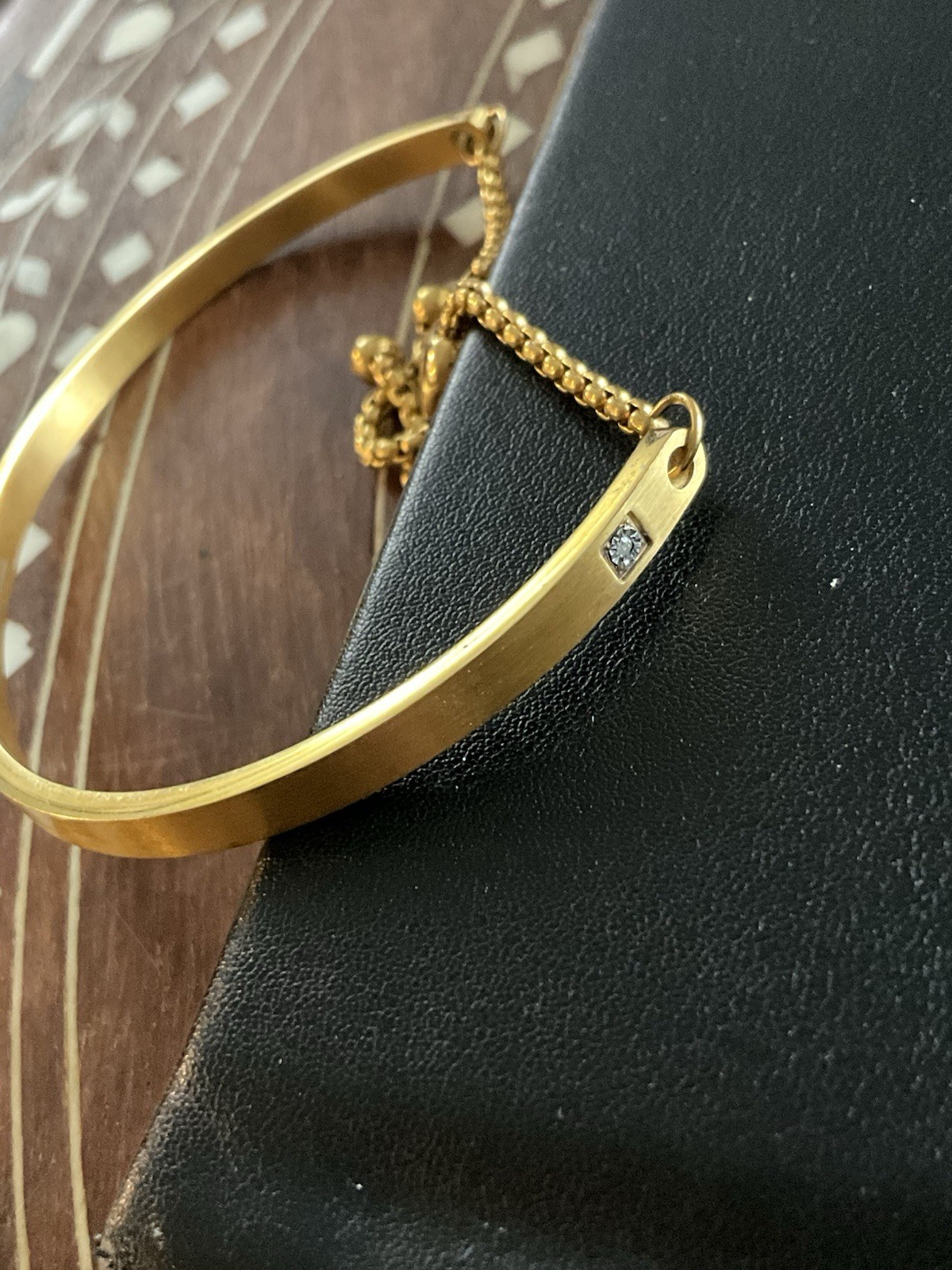 RCI CN Adjustable Gold Tone Bangle Inspirational Bracelet “Never Give Up”