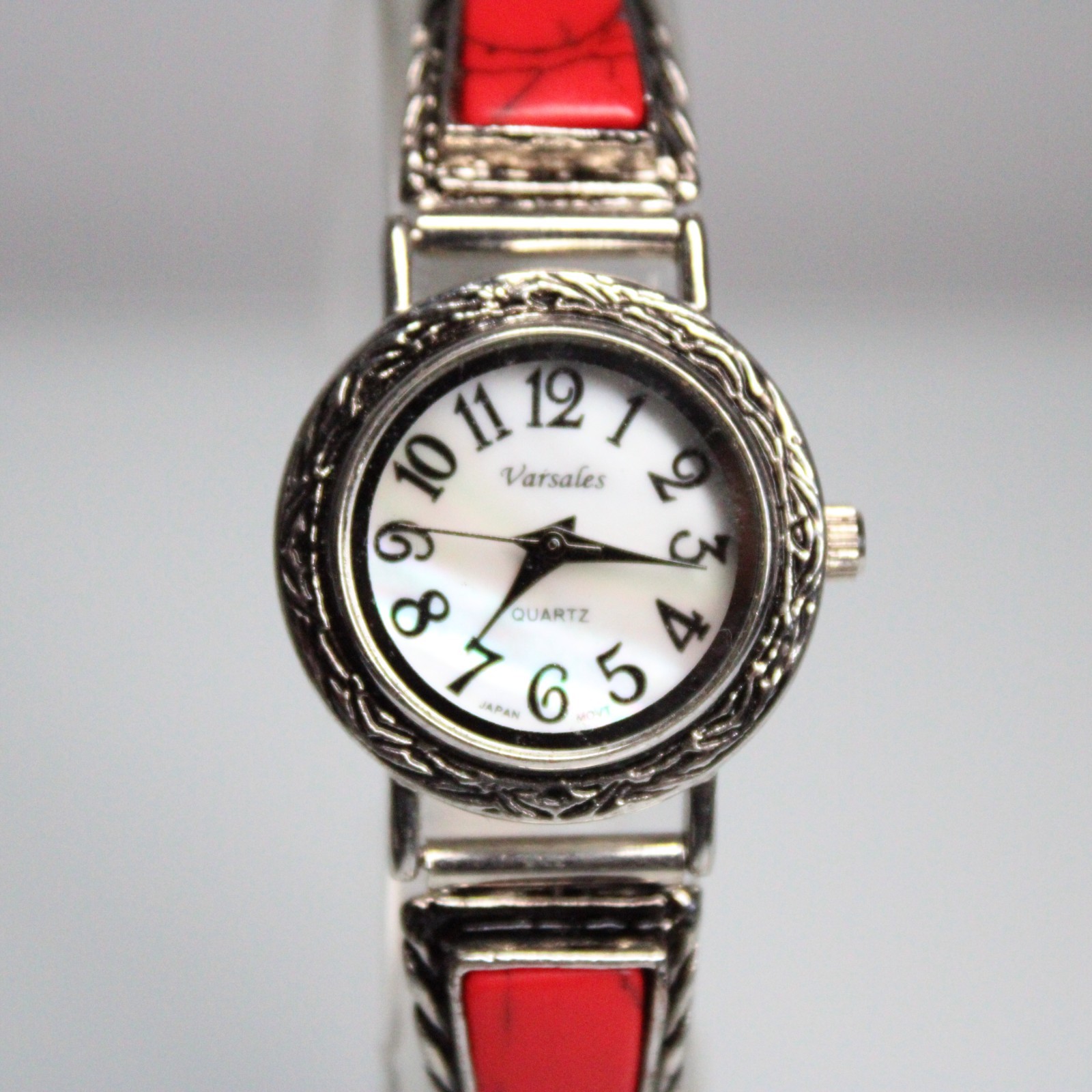 Varsales Women’s Quartz Watch Red Inlay Silver Tone Bracelet Japan Movement