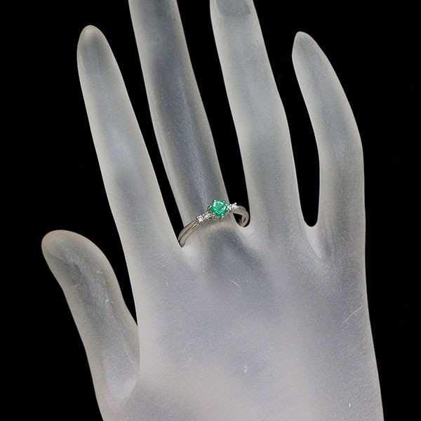 Pt850 emerald diamond ring 0.27ct D0.06ct – Auth free shipping from Japan- Auth
