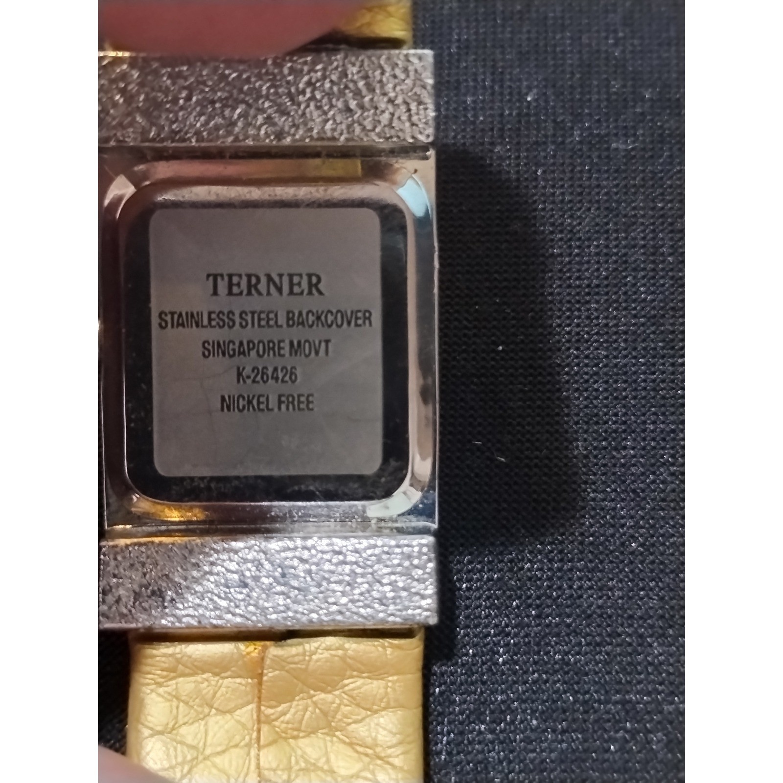 Vintage Terner Womens Quartz Watch Yellow Dial Silver Tone Studded Cuff K-26426