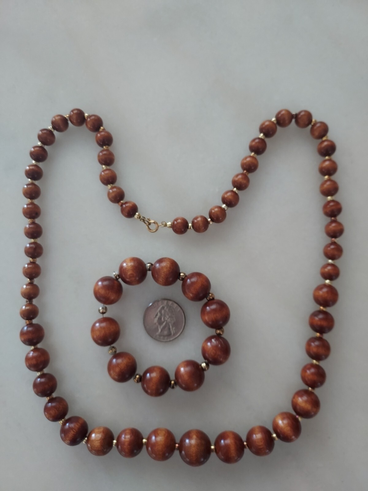 Vintage 27″ Wood Bead Necklace & Bracelet 2 Piece Set