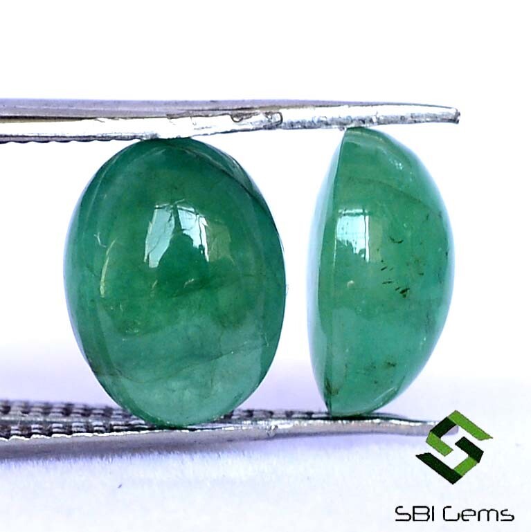 Certified Natural Emerald Oval Cabochon Pair 9×7 mm 4.23 Cts Untreated Gemstones