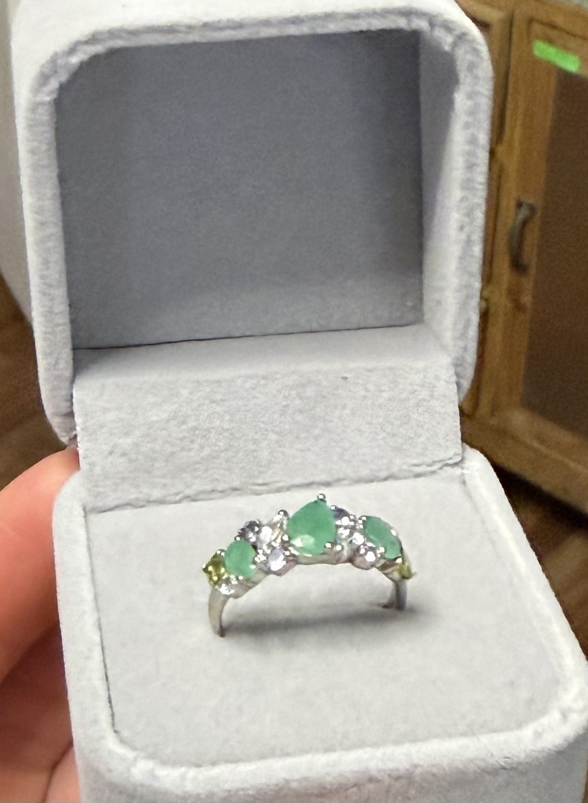 Unique! Natural Emerald, Tanzanite, Aquamarine & Peridot 14K Gold Ring Size 8