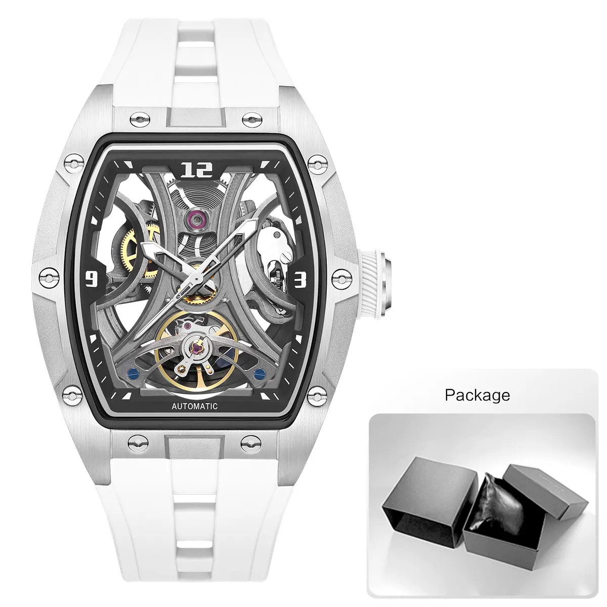 MEGIR Sports Automatic Mechanical Men Watch Skeleton Waterproof Stainless Steel