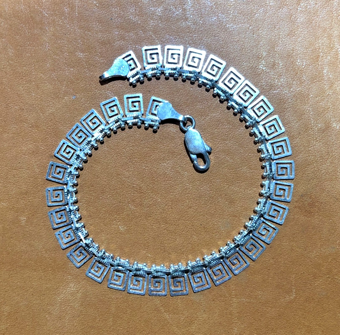 Greek Key Tribal 925 Sterling Silver Bracelet