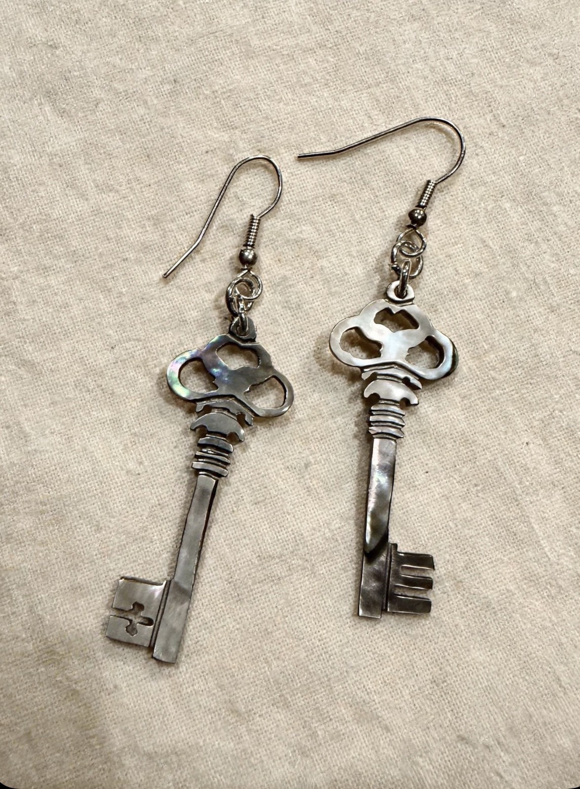 Black lip Shell Vintage Key earrings