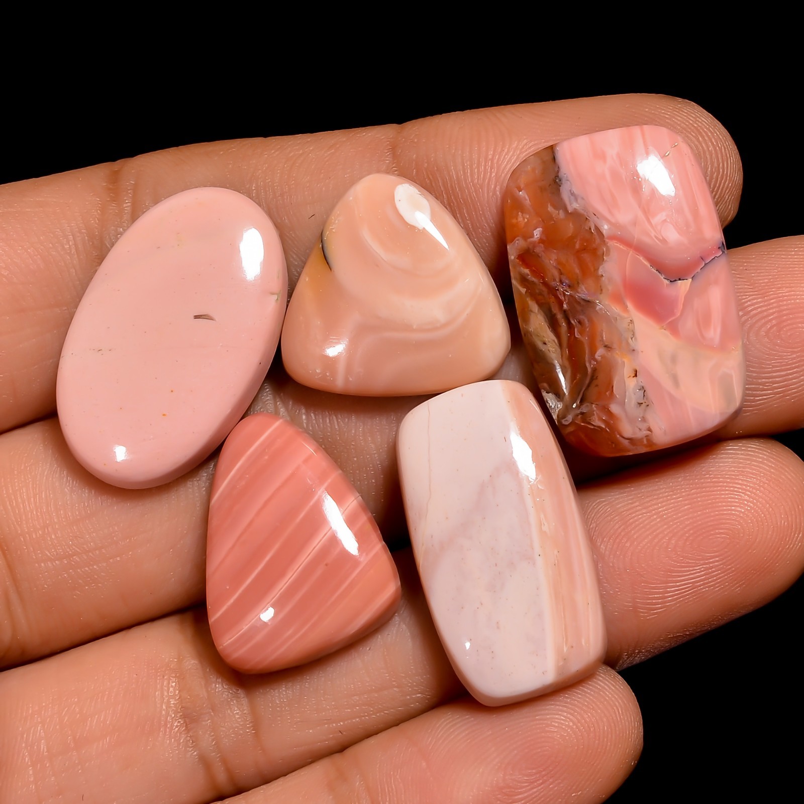 5 Pcs Lot 49 Ct Natural Australian Pink Opal Cabochon Loose Gemstone For Jewelry