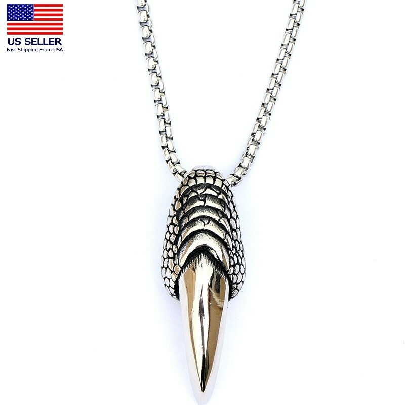 Men Stainless Steel Vintage 3D Casting Eagle Claw Pendant Necklace 0824