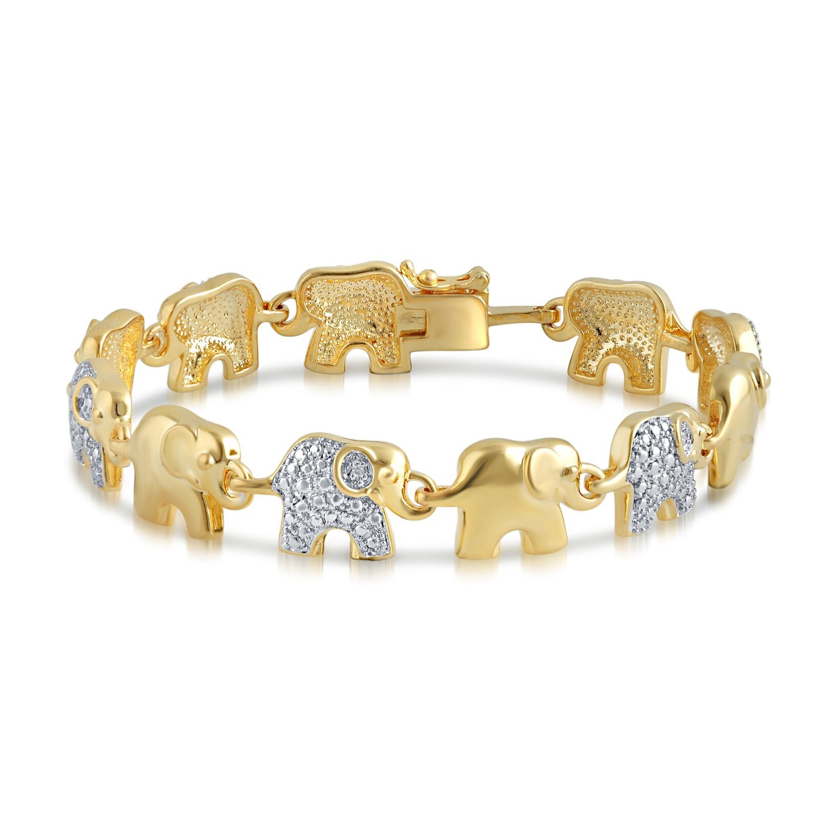 14K Yellow Gold over Brass Diamond Accent Bracelet (Leaf, Elephant, S Design)