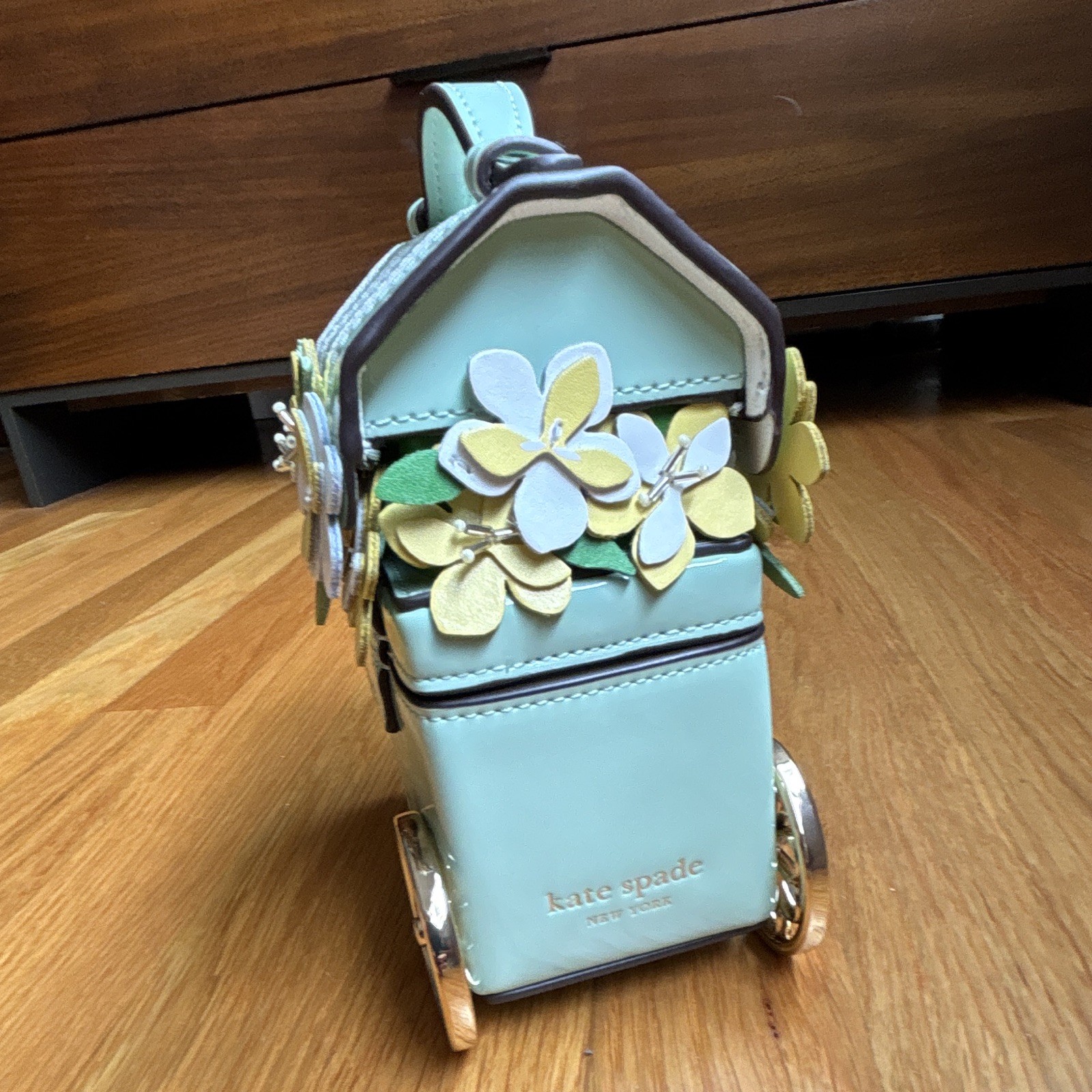 Kate Spade Floral Novelty Jewelry Box, Faux Leather Lined, Green White Yellow