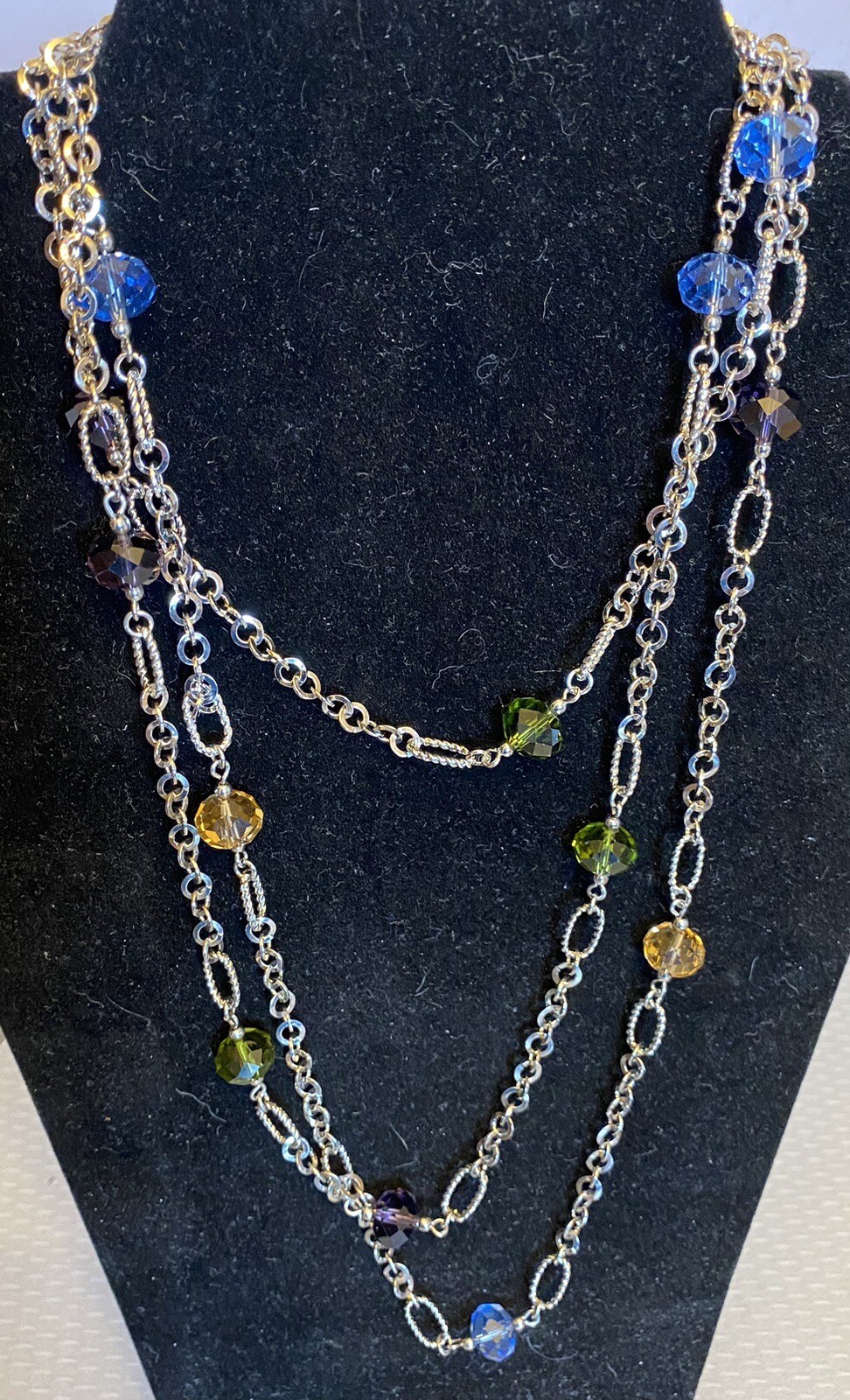 Vintage Stationed Multicolor Crystal Bead Sautoir Necklace Endless Chain 62″