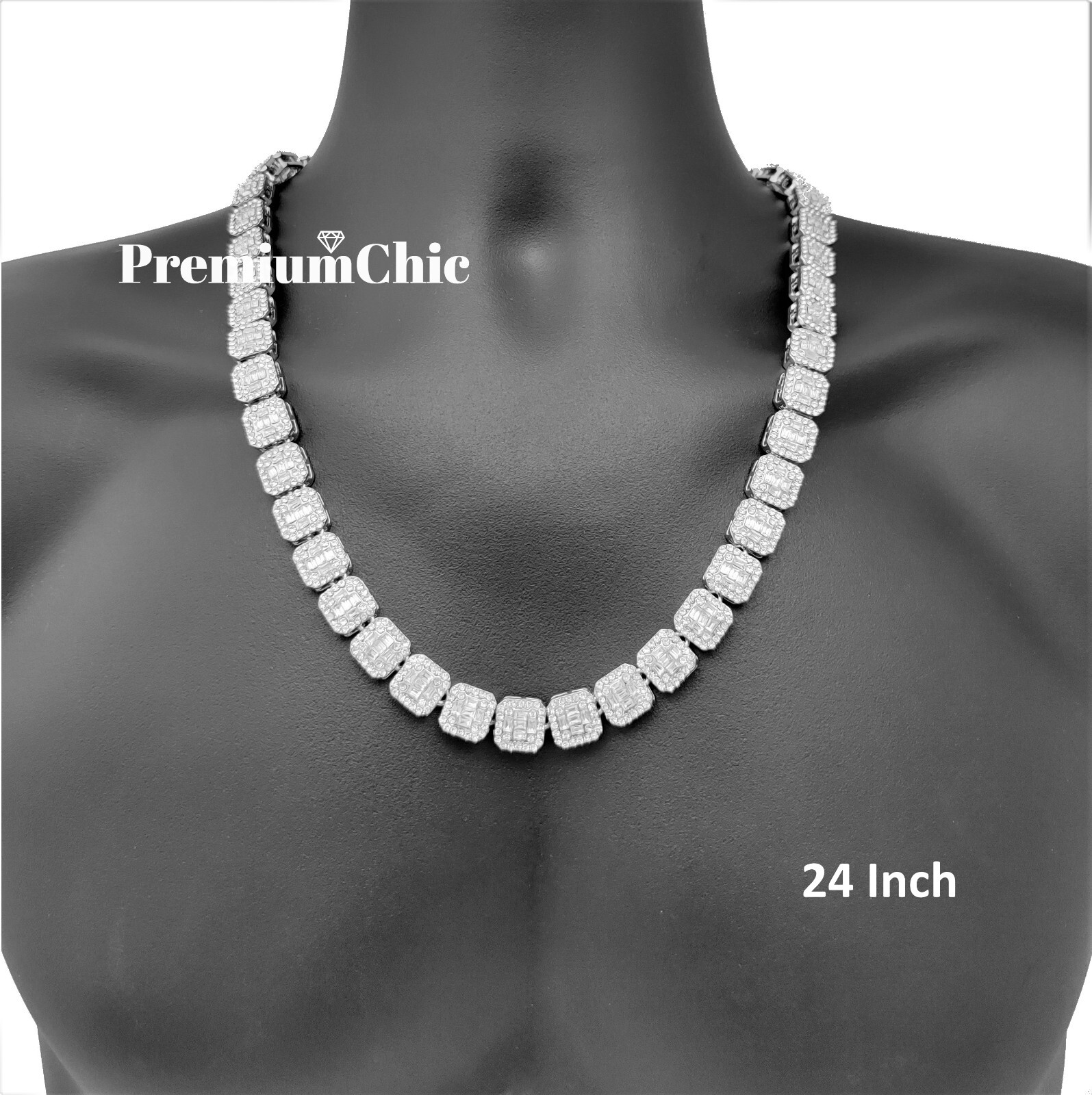 Baguette Cluster Tennis Chain Designer Necklace ICED Plated CZ Jewelry Men Women