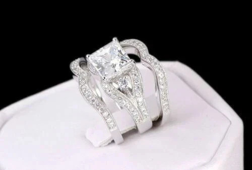 2.50Ct Lab Created Diamond Three Piece Wedding Ring Set 14k White Gold Plated