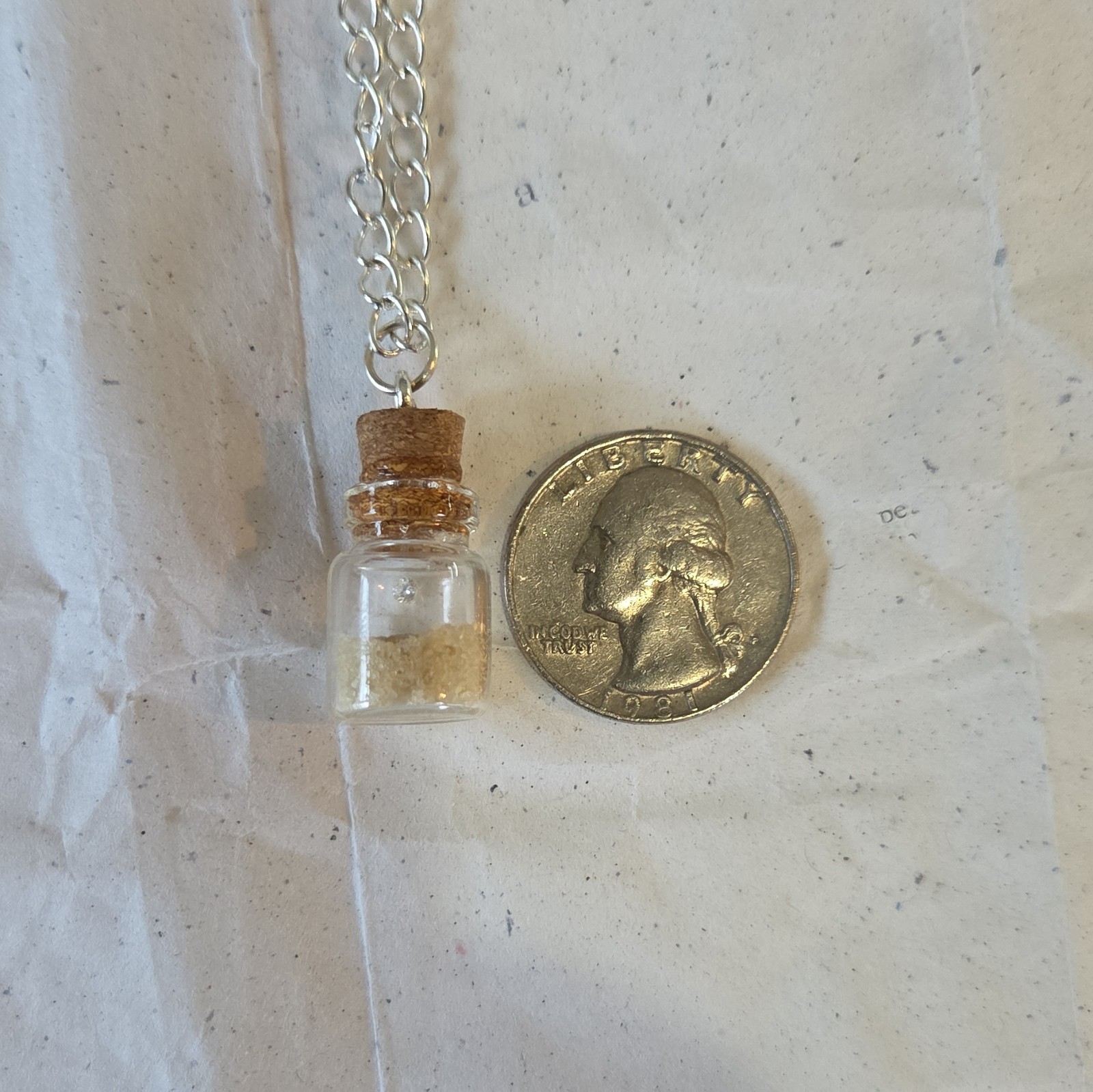 “Treasure In The Sand” 2.4mm Diamond & Sand Bottle Pendant Necklace Handmade