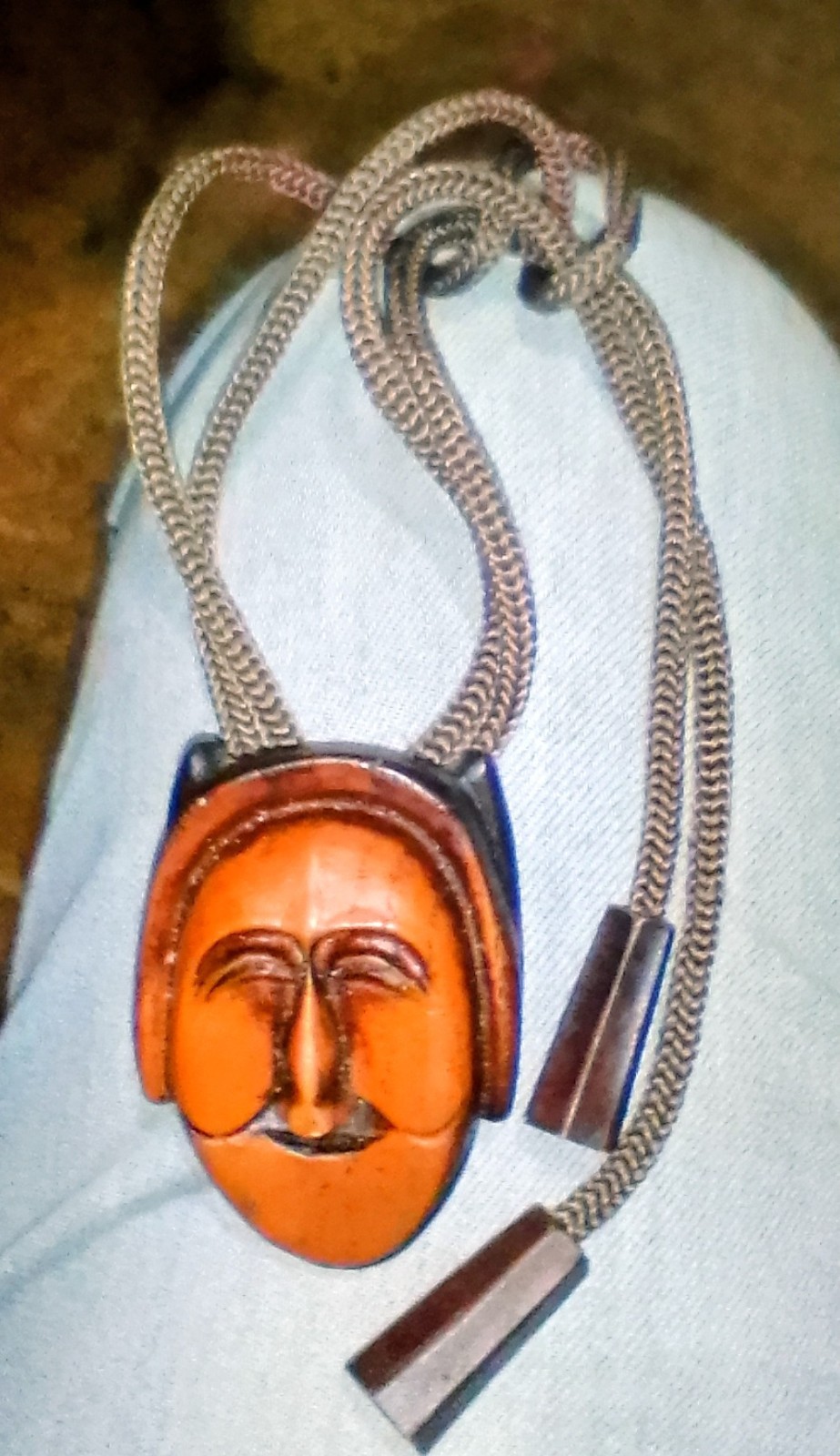 Vintage Korean Carved Wood Hahoe mask bolo ties