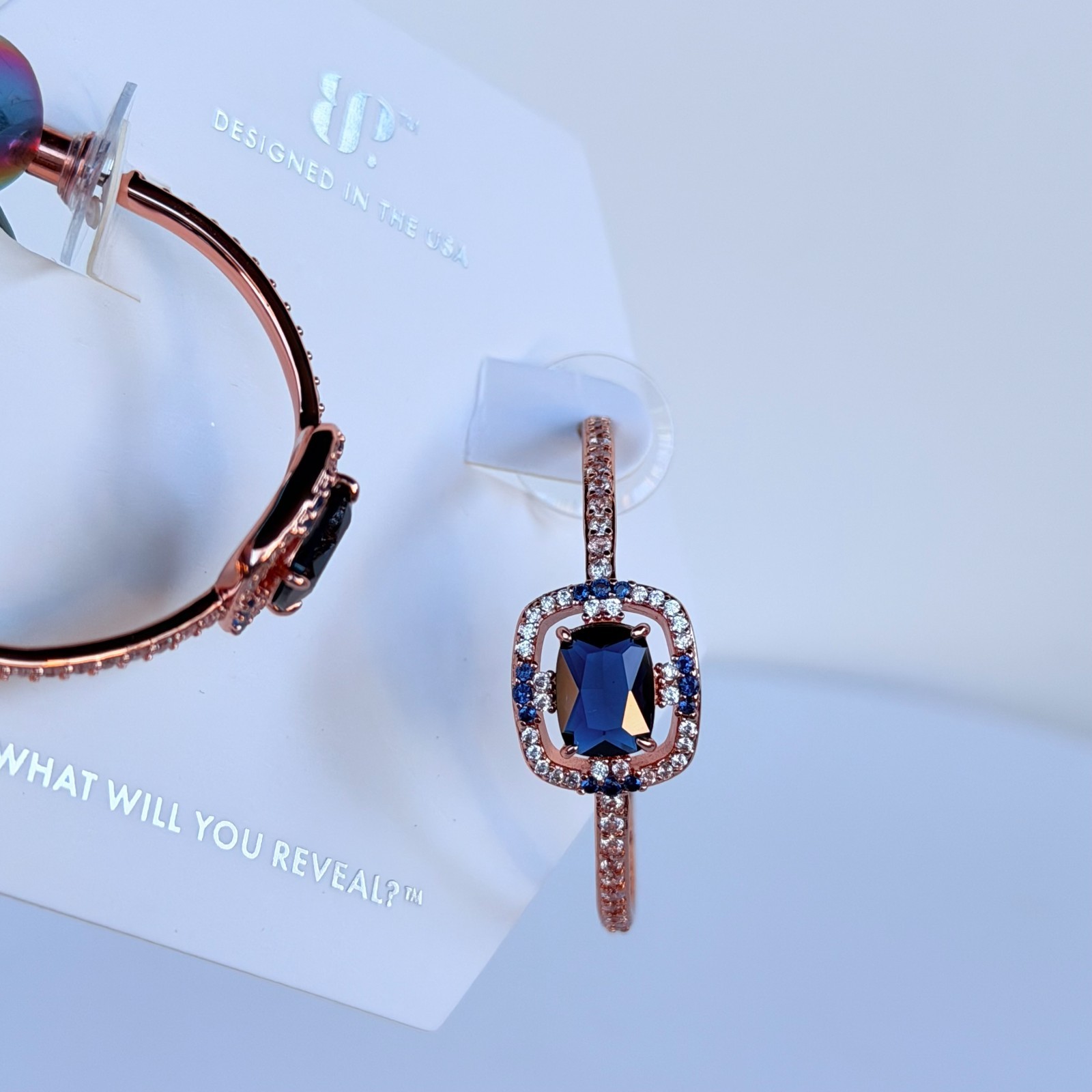 Bomb Party September Earrings “More Than Myth” Lab Created Sapphire on Rose Gold
