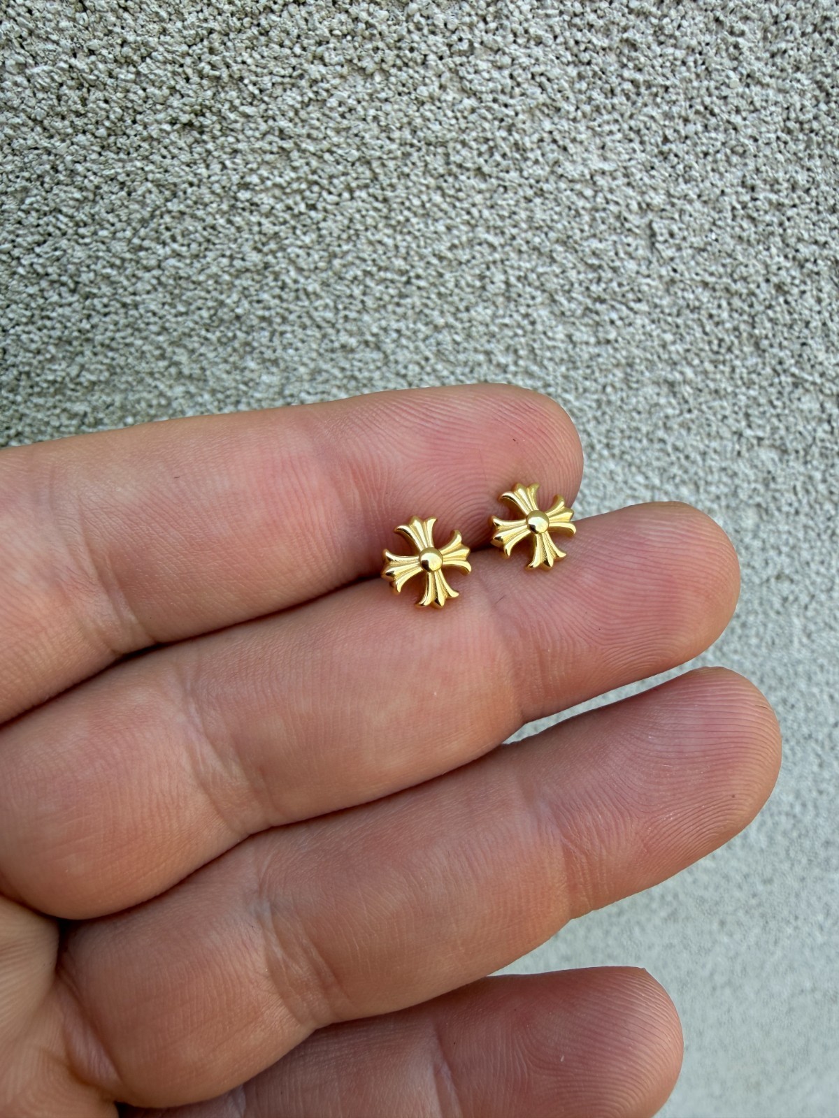 Real 14k Gold Over Solid 925 Silver Men Hearts Chrome Star Earrings Plain Studs