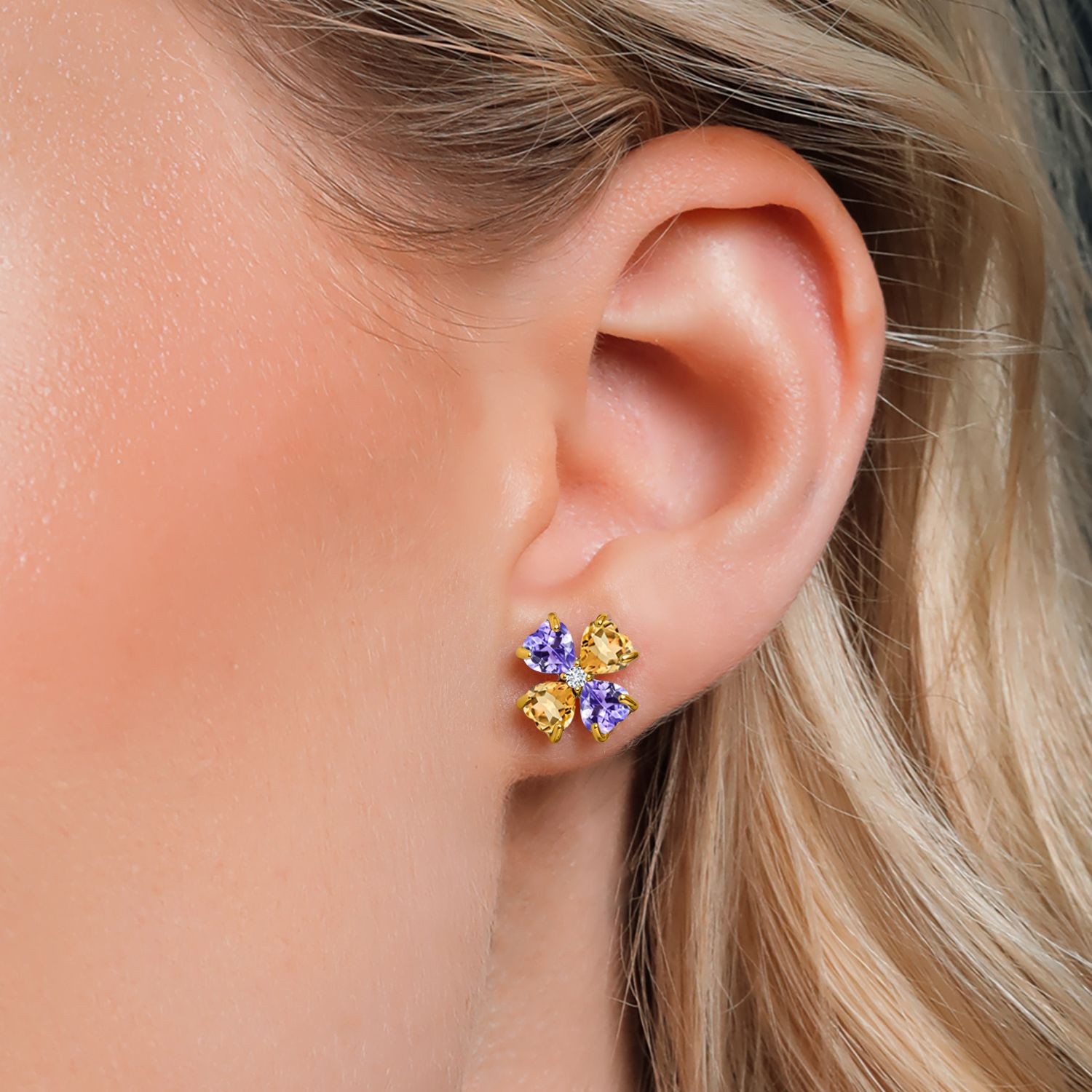 1.83 Ct Tanzanite Citrine 18K Yellow Gold Plated Silver Lab Grown Diamond
