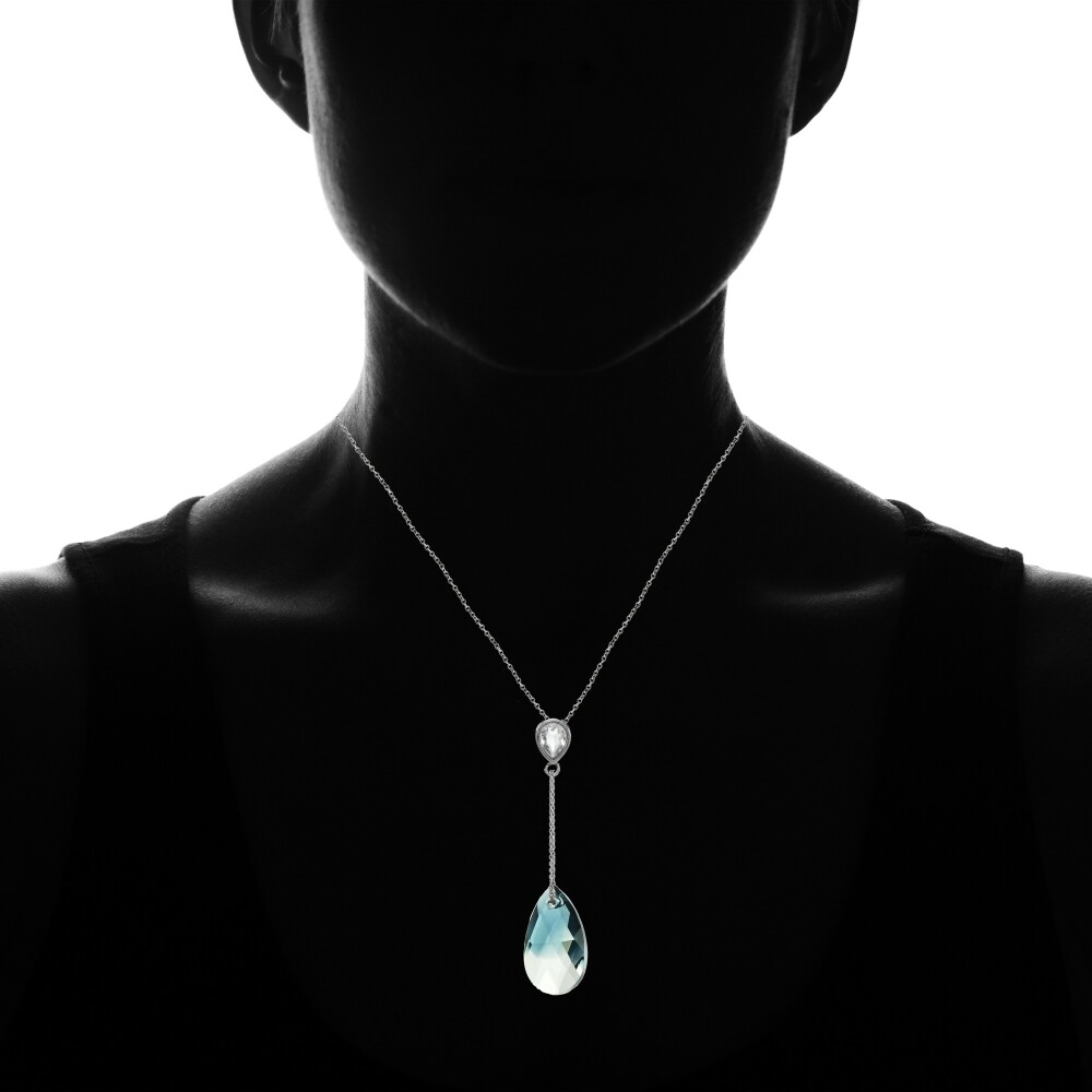 925 Silver Blue Ombre Teardrop Leaf Drop Necklace Adorned w/ European Crystals