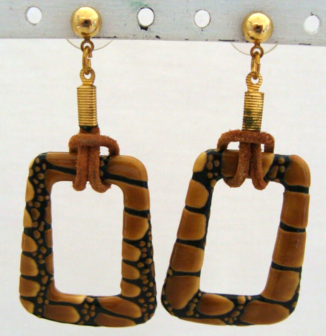 Astor Snake Skin Pattern Leather Door Knocker Earrings From West Germany