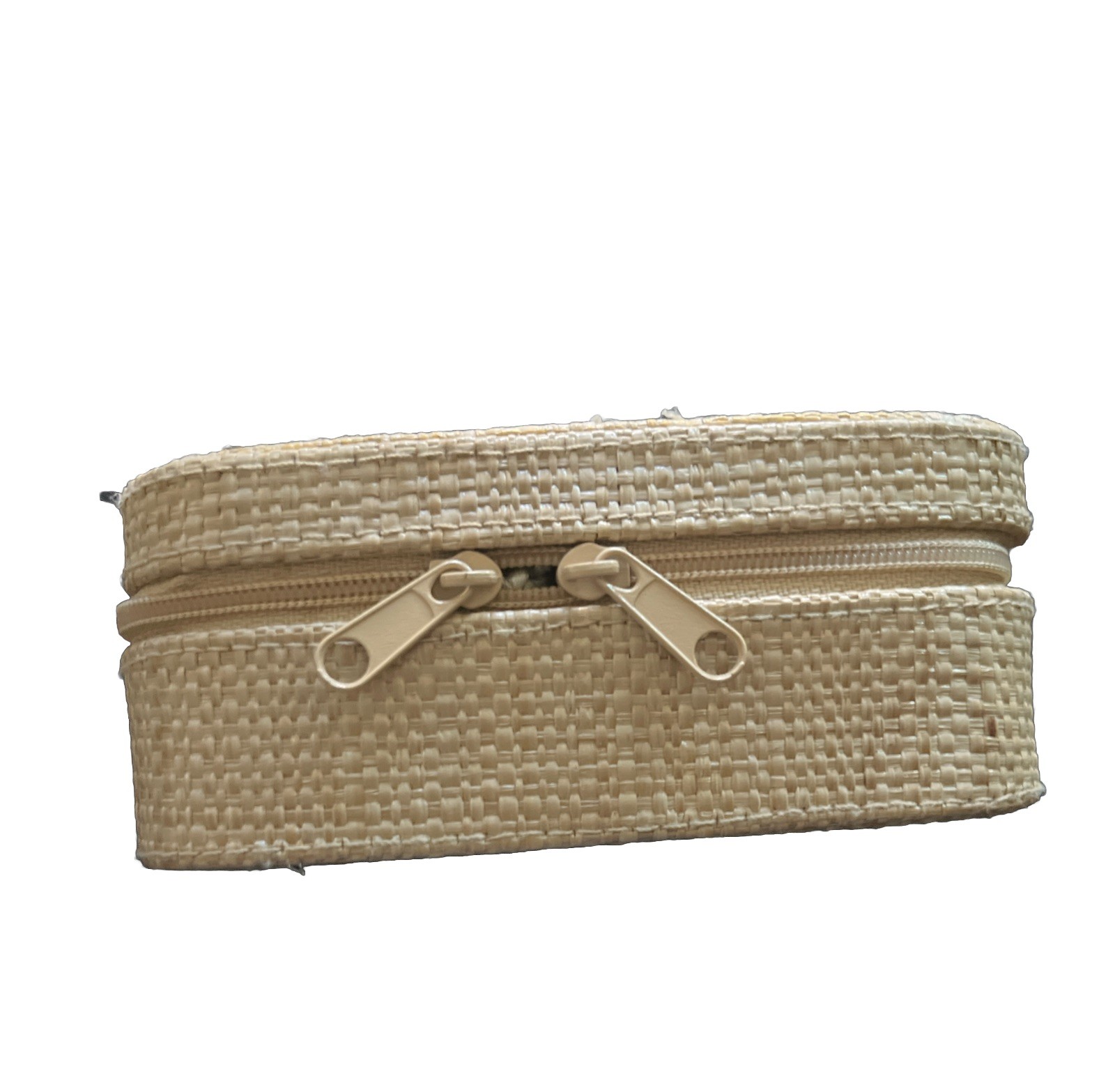 Jewelry Travel Case Box BAMBOO TYPE ZIPPER Tropical Palm Tree Small Bag Vintage
