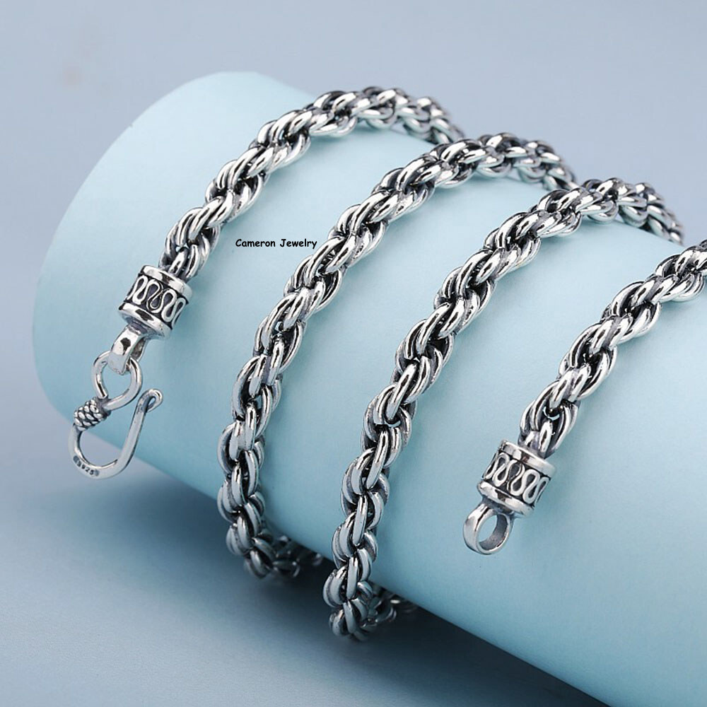 Pure S925 Sterling Silver Chain 5mm 6mm 8mm Twist Rope Link Necklace 20-30inch