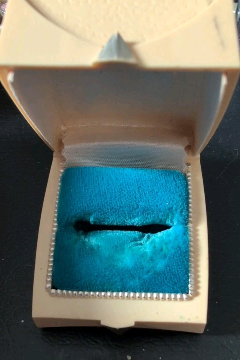RARE Vintage Ring Display Presentation Box Celluloid with Blue Velvet by Rocket